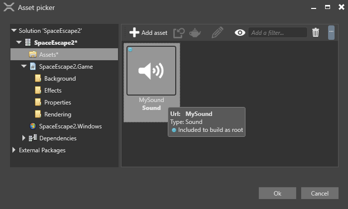 Select an audio asset