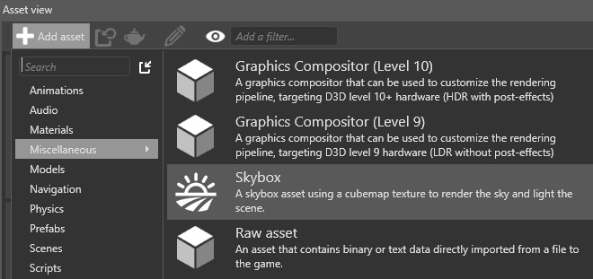 Choose asset type