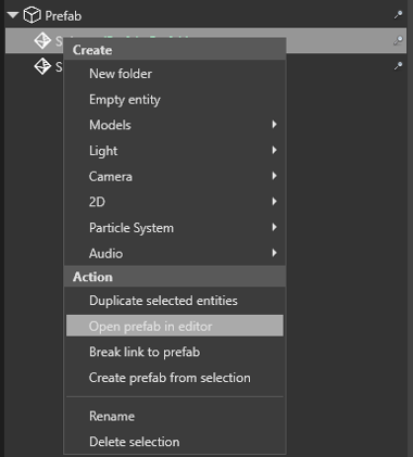 Open prefab in editor