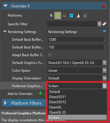Select graphics platform override