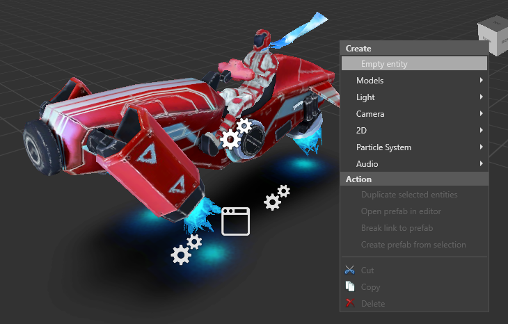 Right-click entity tree or scene