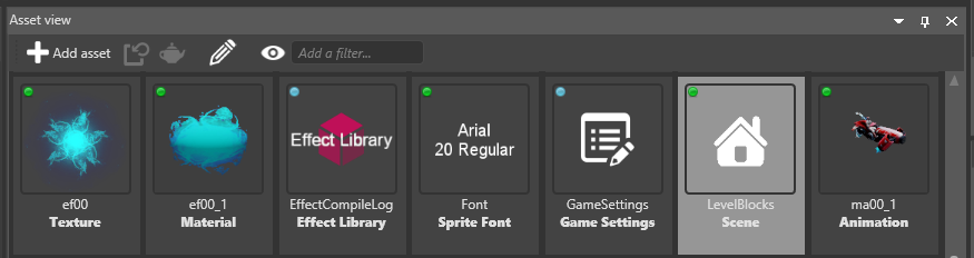 Select a scene in the asset view