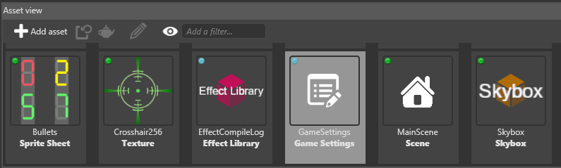 Select Game Settings asset