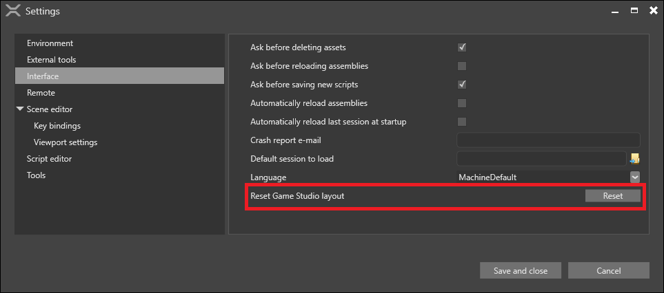 Reset Game Studio layout