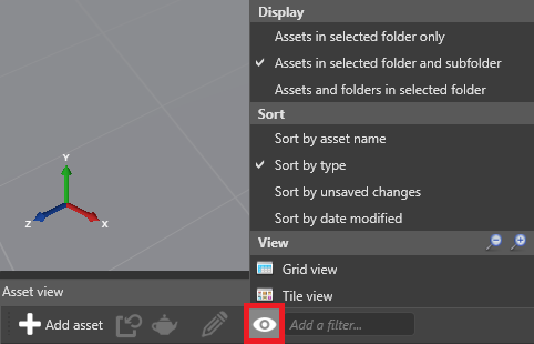 Asset View options