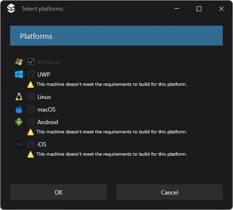 Select Platforms window