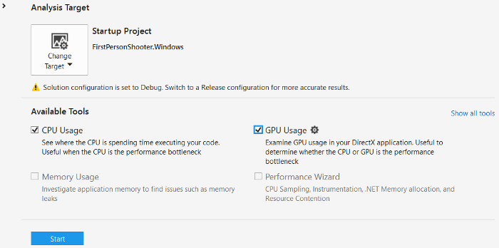 Launch Visual Studio profiler