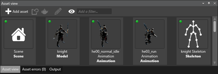 Assets displayed in the asset view