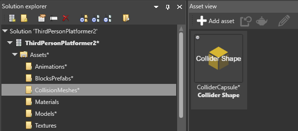 Collider shape asset in asset view