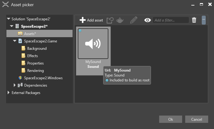 Select sound asset
