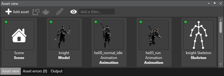 Assets displayed in the Asset View