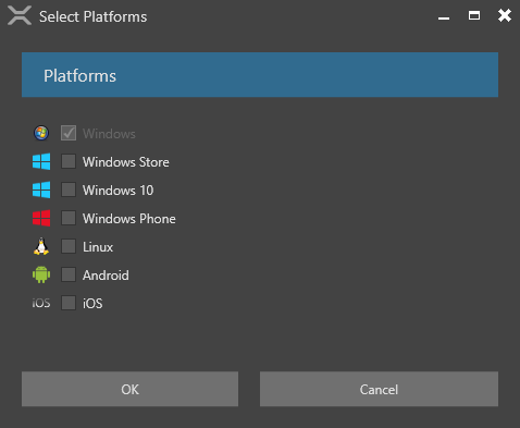 Select Platforms window