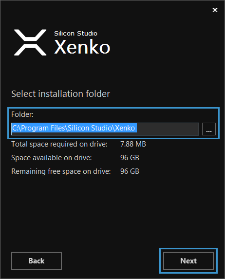Select installation folder window