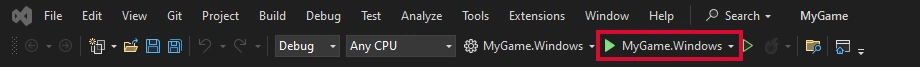 Visual Studio Start button