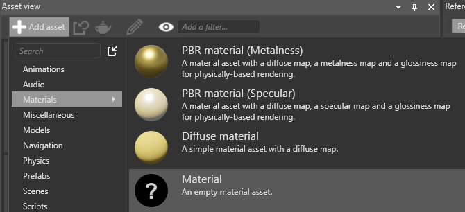 Add a material asset