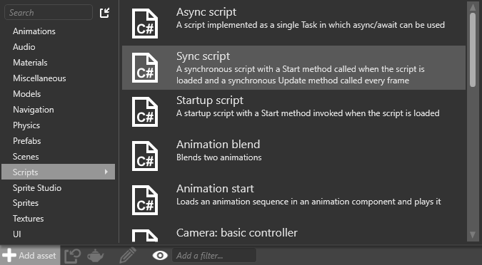 Select script type window