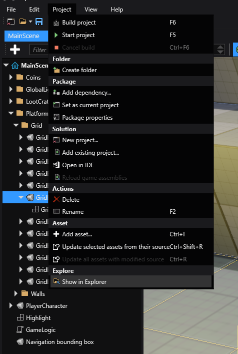 Open project directory from Game Studio