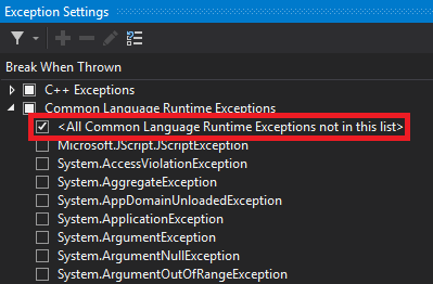 All common language runtime exceptions not in this list