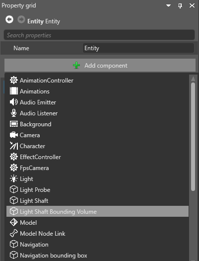 Add light shaft bounding volume component